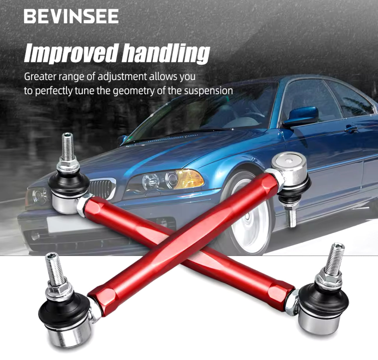 BEVINSEE Adjustable Front Sway Bar End Link Kits for BMW E46 1999-2006 for BMW Z4 E85 E86 2003-2